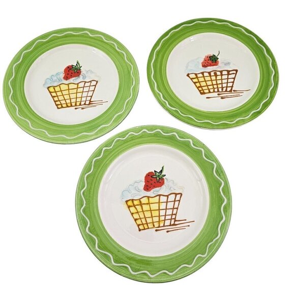 Sonoma Home Goods Strawberry Luncheon Dessert Plates Made in Italy – Set of 3 - Picture 1 of 15